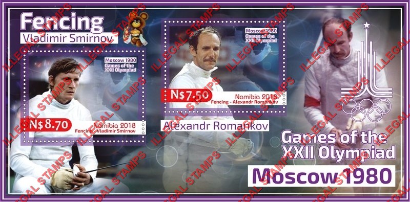 Namibia 2018 Olympic Games in Moscow 1980 Fencing Illegal Stamp Souvenir Sheet of 2