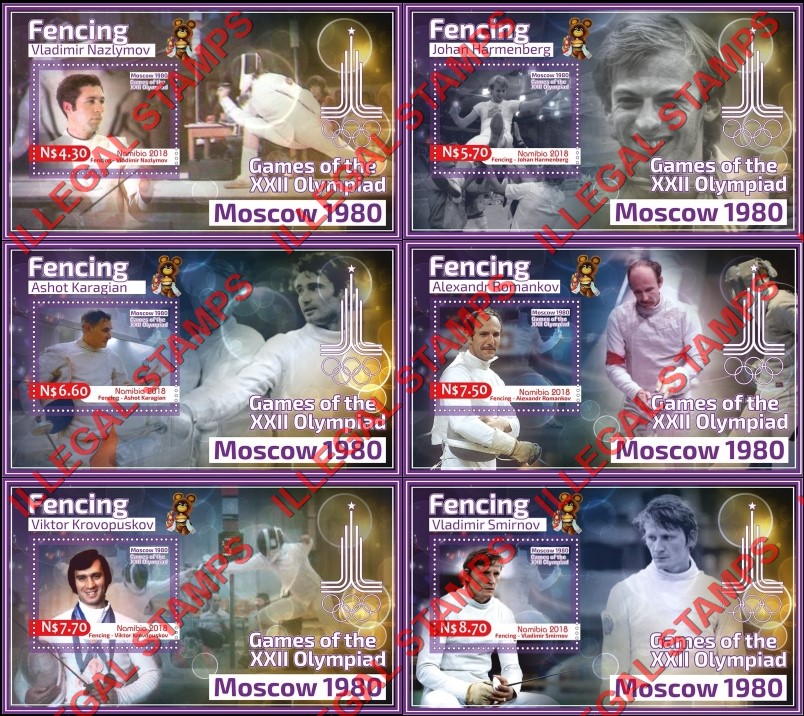 Namibia 2018 Olympic Games in Moscow 1980 Fencing Illegal Stamp Souvenir Sheets of 1