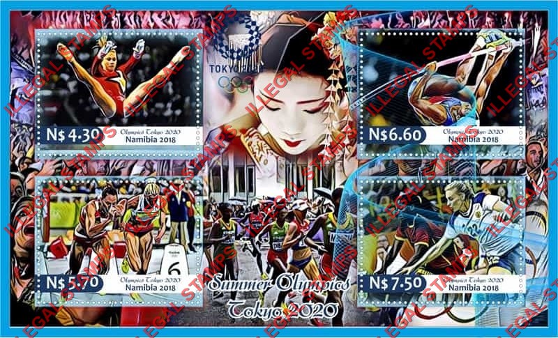Namibia 2018 Olympic Games in Tokyo 2020 Illegal Stamp Souvenir Sheet of 4