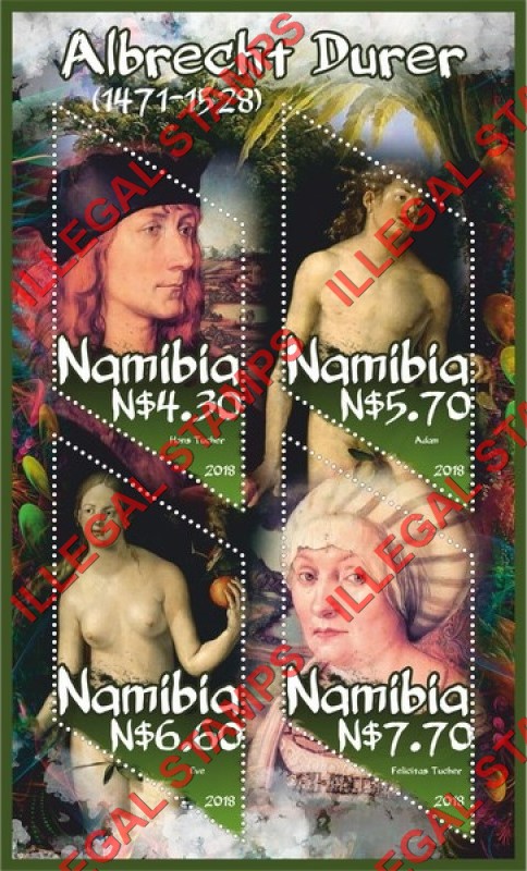Namibia 2018 Paintings by Albrecht Durer Illegal Stamp Souvenir Sheet of 4