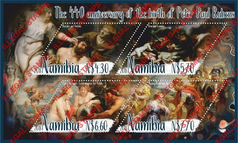 Namibia 2018 Paintings by Peter Paul Rubens (different) Illegal Stamp Souvenir Sheet of 4
