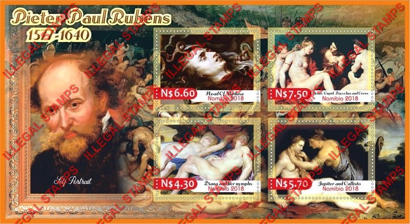Namibia 2018 Paintings by Peter Paul Rubens Illegal Stamp Souvenir Sheet of 4
