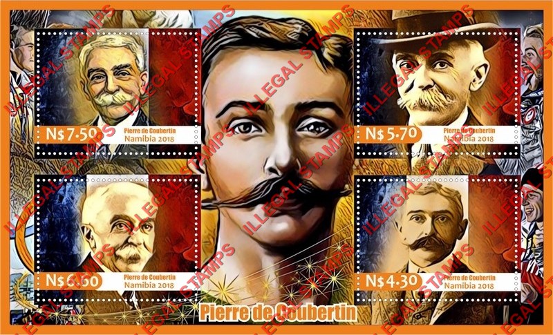 Namibia 2018 Pierre de Coubertin Illegal Stamp Souvenir Sheet of 4