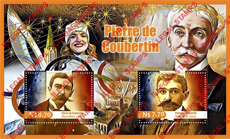 Namibia 2018 Pierre de Coubertin Illegal Stamp Souvenir Sheet of 2