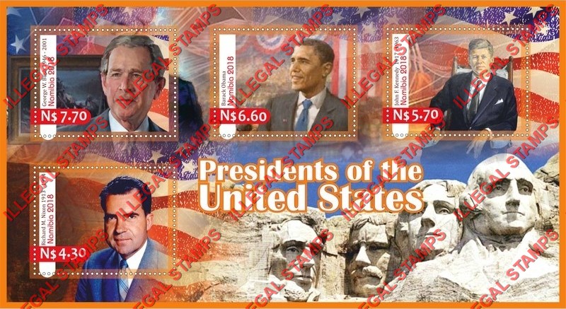 Namibia 2018 Presidents of the United States Illegal Stamp Souvenir Sheet of 4