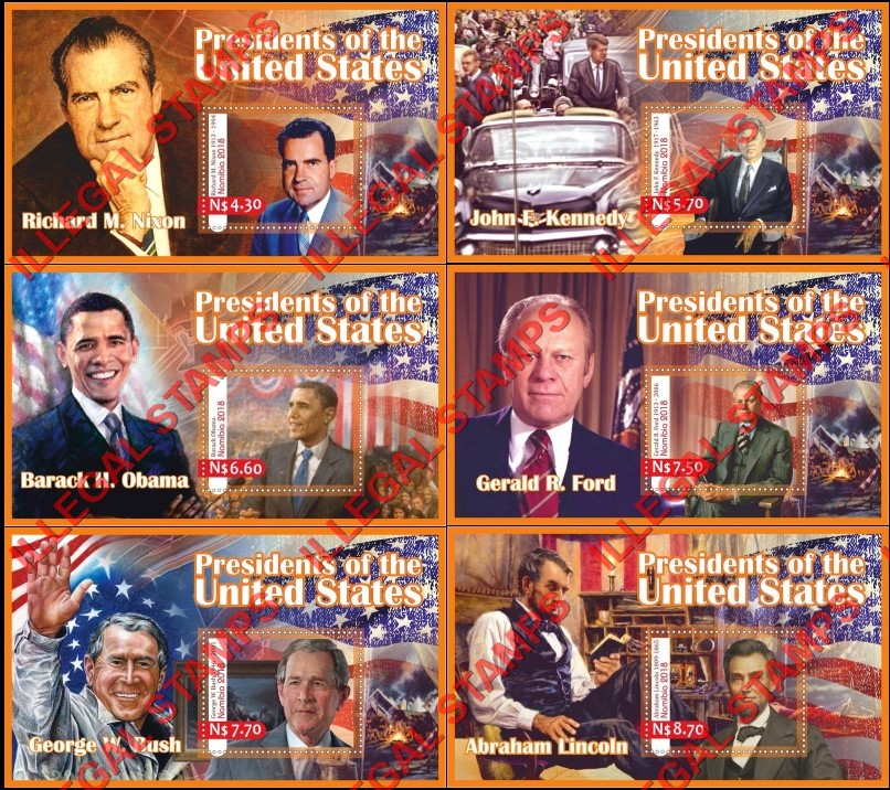 Namibia 2018 Presidents of the United States Illegal Stamp Souvenir Sheets of 1