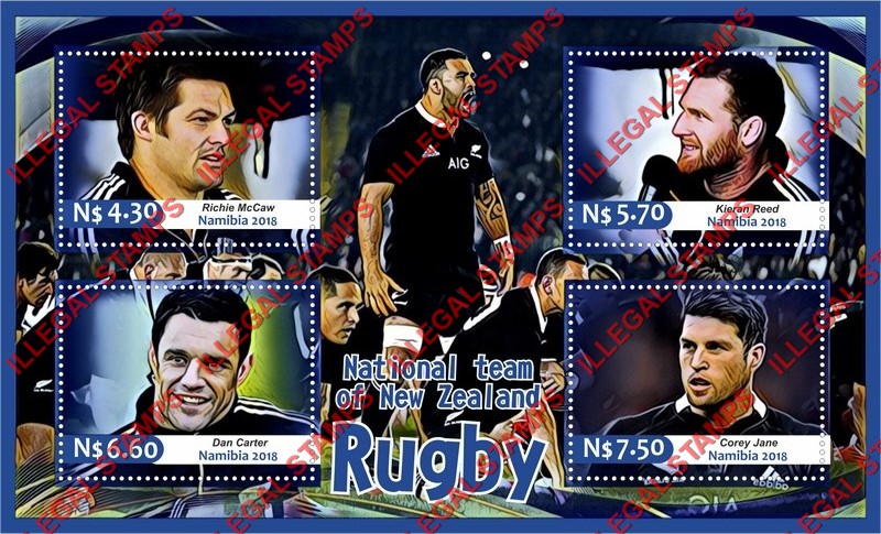 Namibia 2018 Rugby National Team of New Zealand Illegal Stamp Souvenir Sheet of 4