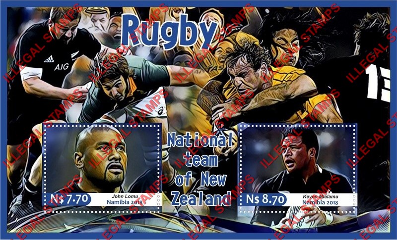Namibia 2018 Rugby National Team of New Zealand Illegal Stamp Souvenir Sheet of 2