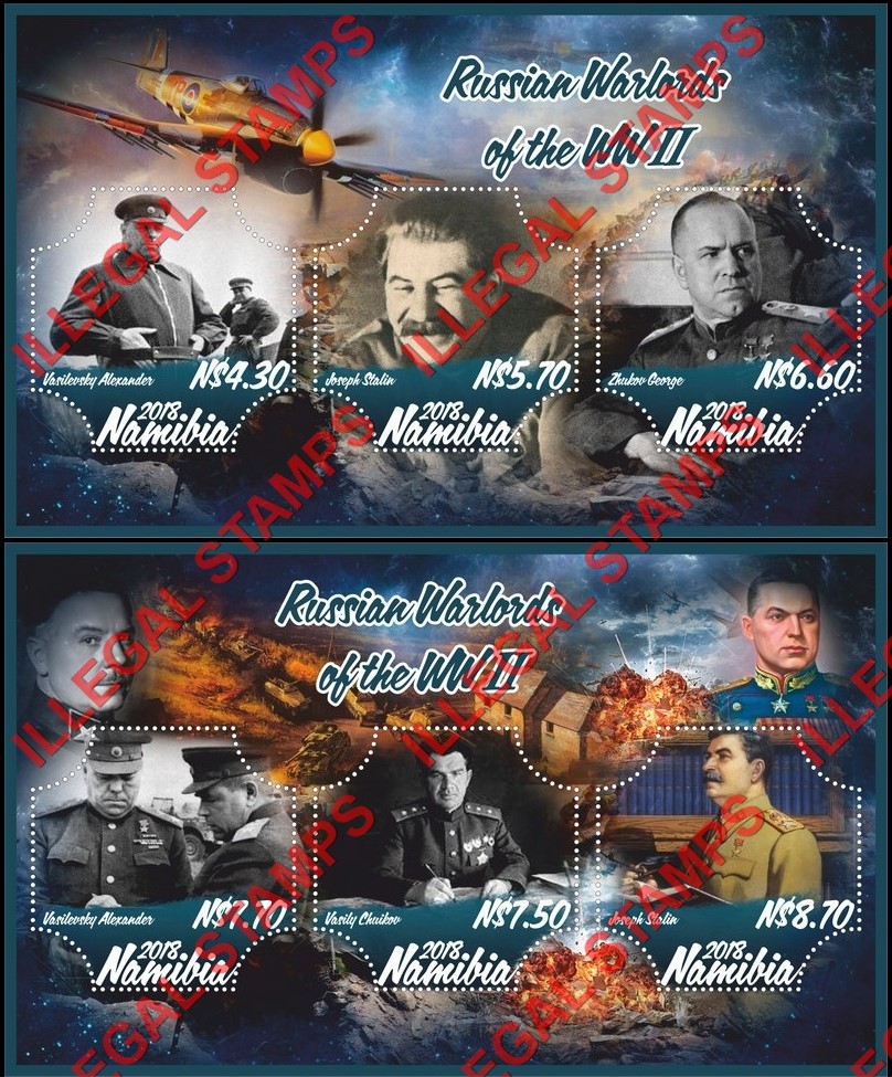Namibia 2018 Russian Warlords of World War II Illegal Stamp Souvenir Sheets of 3