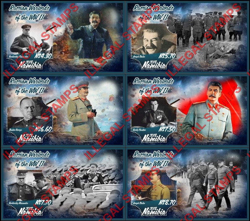 Namibia 2018 Russian Warlords of World War II Illegal Stamp Souvenir Sheets of 1