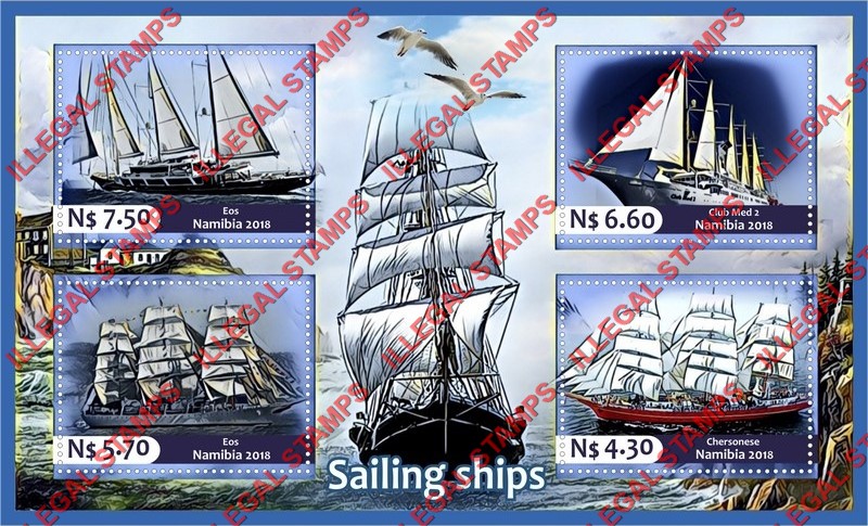 Namibia 2018 Sailing Ships Illegal Stamp Souvenir Sheet of 4