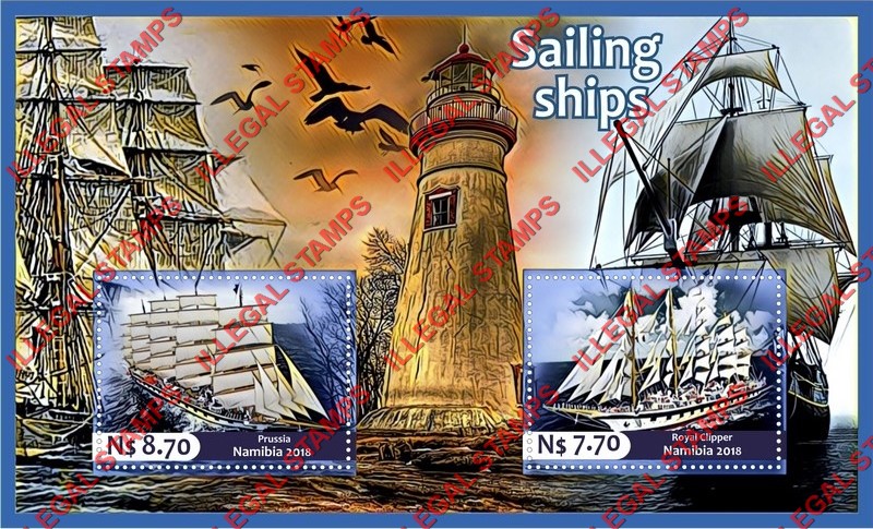 Namibia 2018 Sailing Ships Illegal Stamp Souvenir Sheet of 2