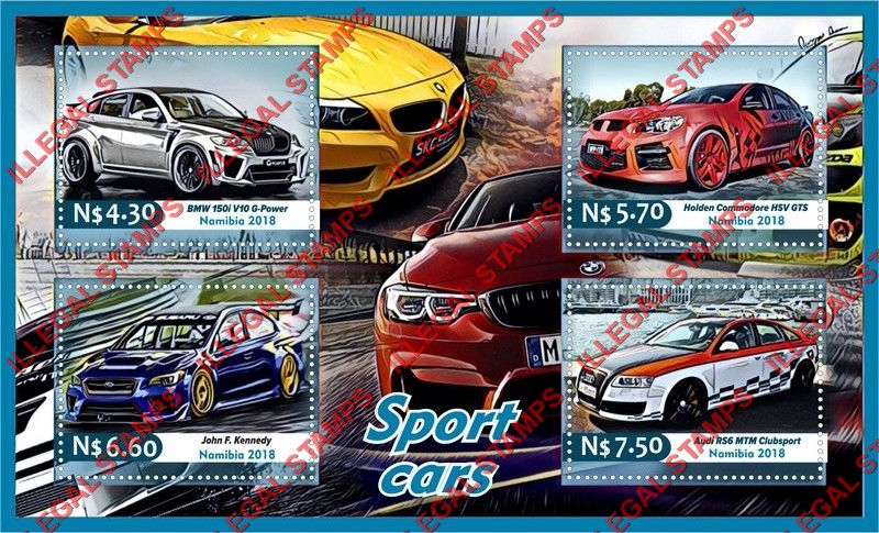 Namibia 2018 Sport Cars Illegal Stamp Souvenir Sheet of 4