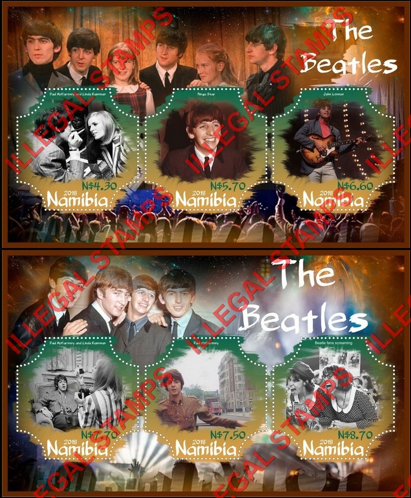 Namibia 2018 The Beatles (different) Illegal Stamp Souvenir Sheets of 3