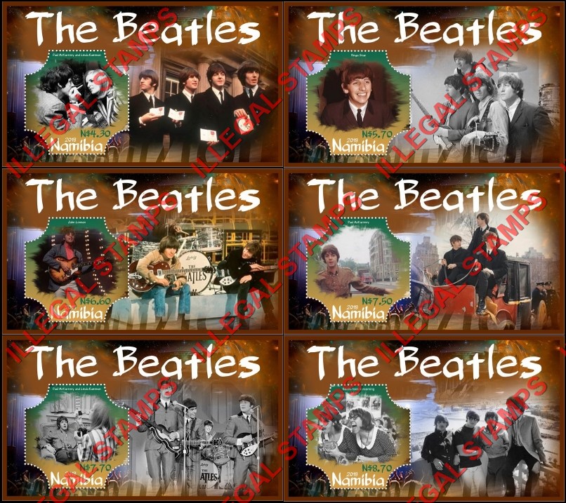 Namibia 2018 The Beatles (different) Illegal Stamp Souvenir Sheets of 1