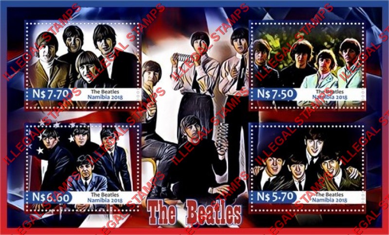 Namibia 2018 The Beatles Illegal Stamp Souvenir Sheet of 4