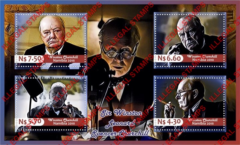 Namibia 2018 Winston Churchill (different) Illegal Stamp Souvenir Sheet of 4