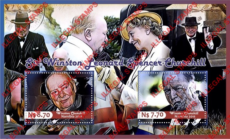 Namibia 2018 Winston Churchill (different) Illegal Stamp Souvenir Sheet of 2