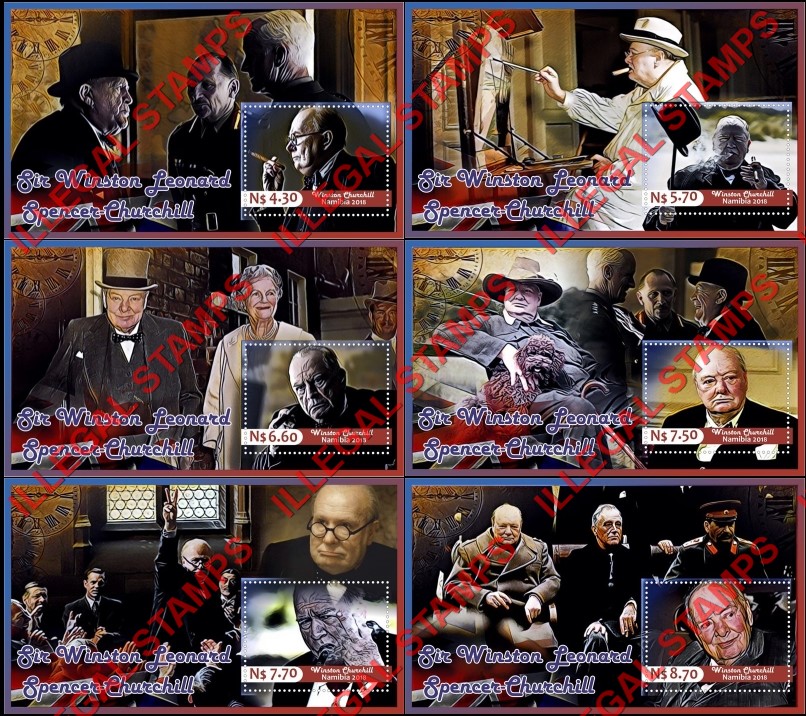 Namibia 2018 Winston Churchill (different) Illegal Stamp Souvenir Sheets of 1