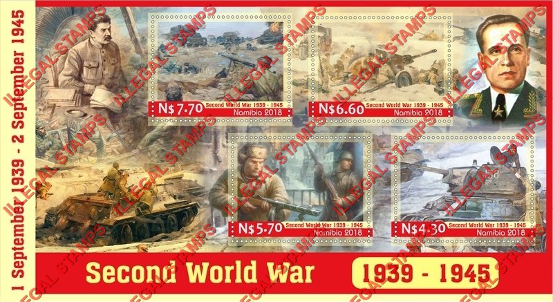 Namibia 2018 World War II Illegal Stamp Souvenir Sheet of 4