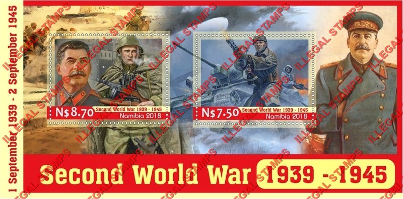 Namibia 2018 World War II Illegal Stamp Souvenir Sheet of 2
