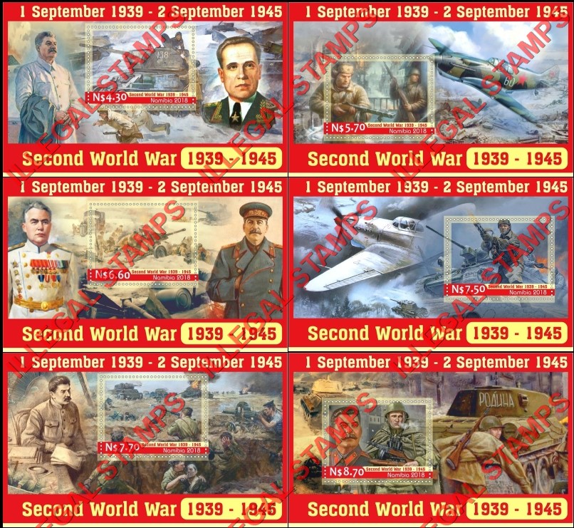 Namibia 2018 World War II Illegal Stamp Souvenir Sheets of 1