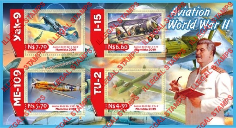 Namibia 2019 Aviation of World War II Illegal Stamp Souvenir Sheet of 4