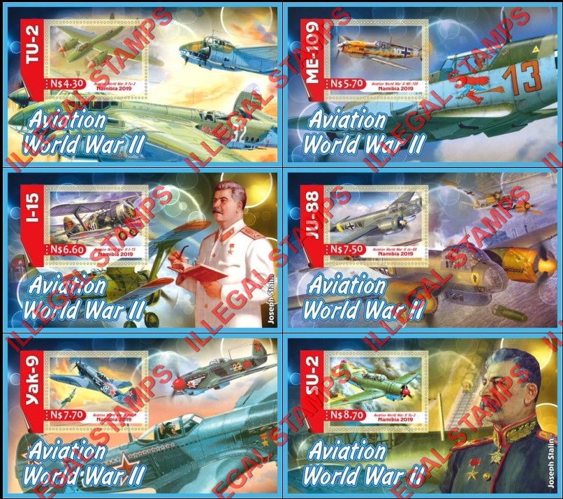 Namibia 2019 Aviation of World War II Illegal Stamp Souvenir Sheets of 1