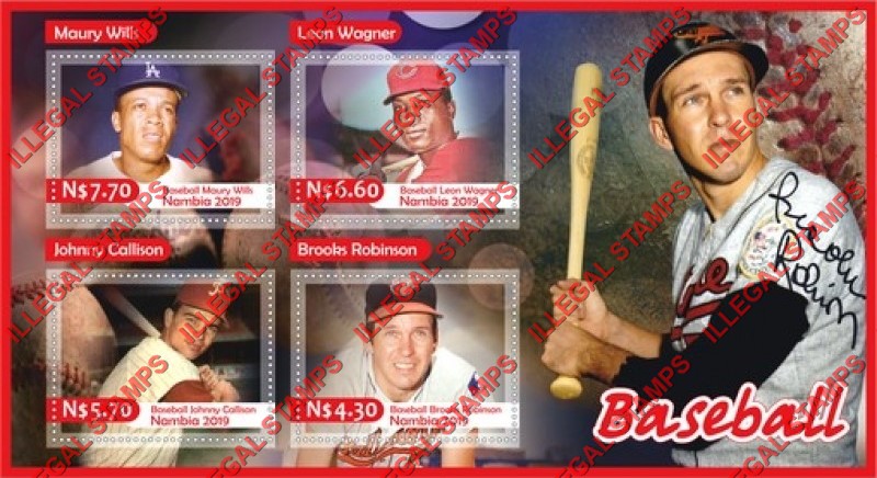 Namibia 2019 Baseball Players Illegal Stamp Souvenir Sheet of 4