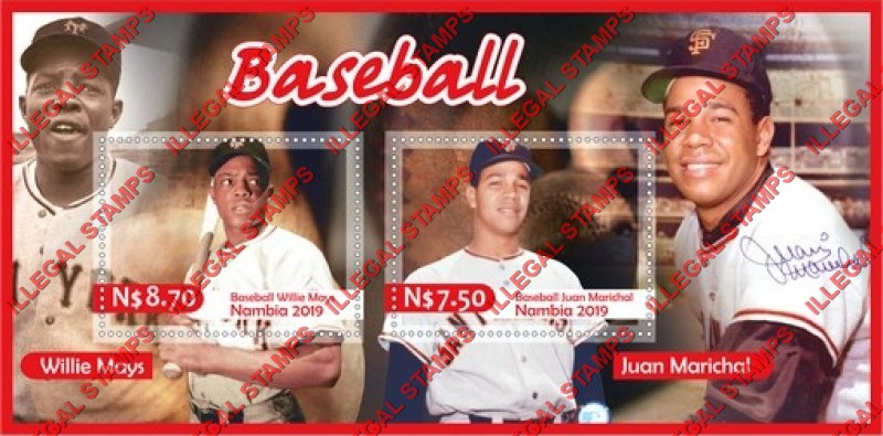 Namibia 2019 Baseball Players Illegal Stamp Souvenir Sheet of 2