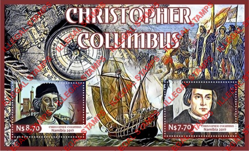 Namibia 2019 Christopher Columbus Illegal Stamp Souvenir Sheet of 2