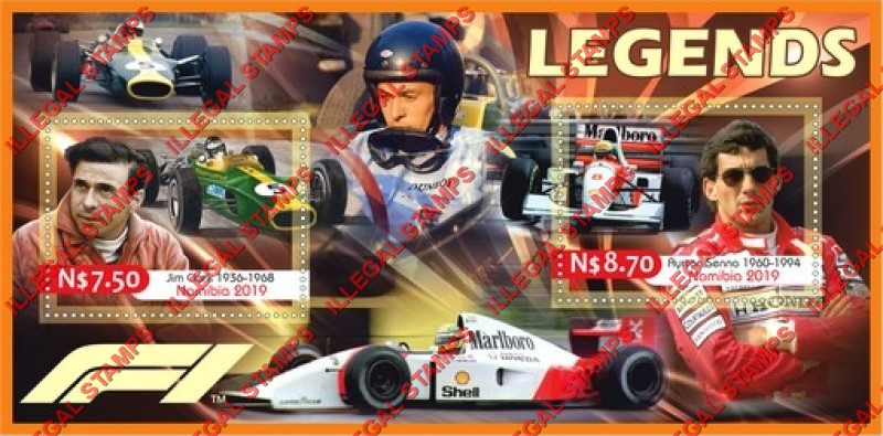 Namibia 2019 Formula I Legends Illegal Stamp Souvenir Sheet of 2