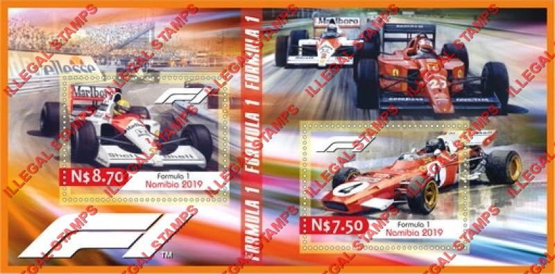 Namibia 2019 Formula I Race Cars Illegal Stamp Souvenir Sheet of 2