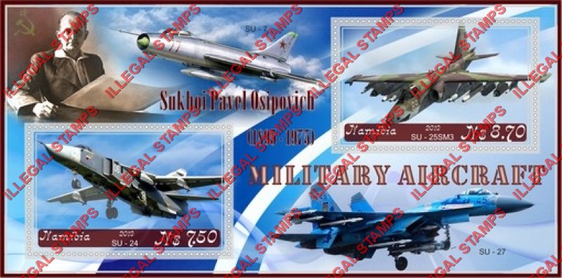 Namibia 2019 Military Aircraft Sukhoi Pavel Osipovich Illegal Stamp Souvenir Sheet of 2