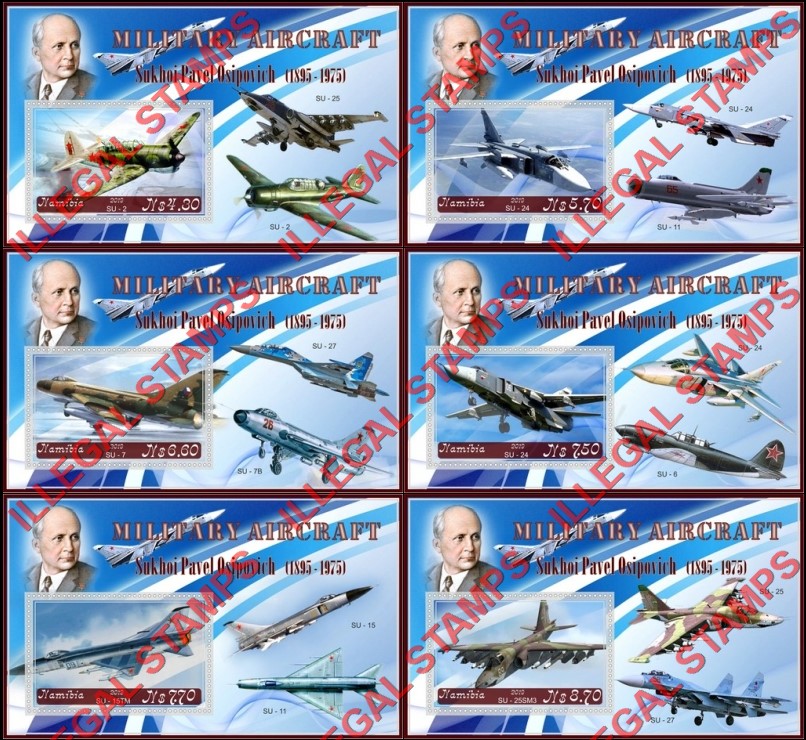 Namibia 2019 Military Aircraft Sukhoi Pavel Osipovich Illegal Stamp Souvenir Sheets of 1