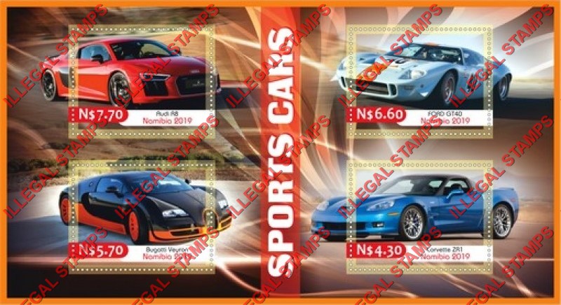 Namibia 2019 Sports Cars Illegal Stamp Souvenir Sheet of 4