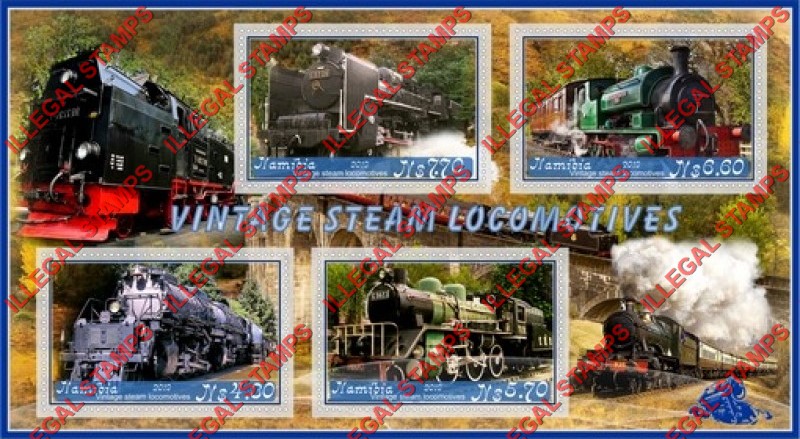 Namibia 2019 Vintage Steam Locomotives Illegal Stamp Souvenir Sheet of 4