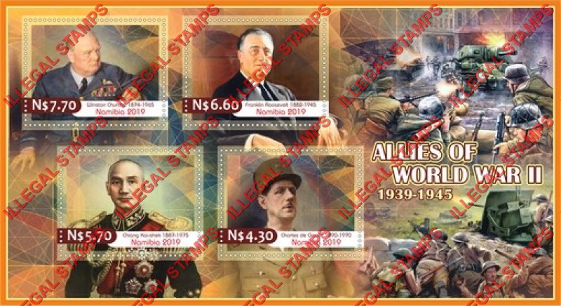 Namibia 2019 World War II Allies Illegal Stamp Souvenir Sheet of 4