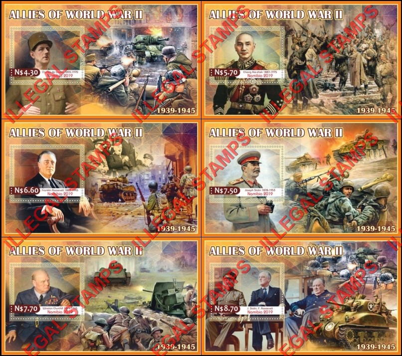 Namibia 2019 World War II Allies Illegal Stamp Souvenir Sheets of 1