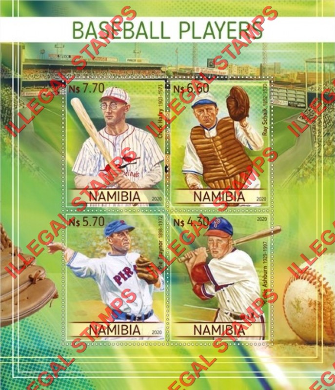 Namibia 2020 Baseball Players Illegal Stamp Souvenir Sheet of 4