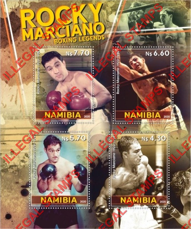 Namibia 2020 Boxing Legends Rocky Marciano Illegal Stamp Souvenir Sheet of 4