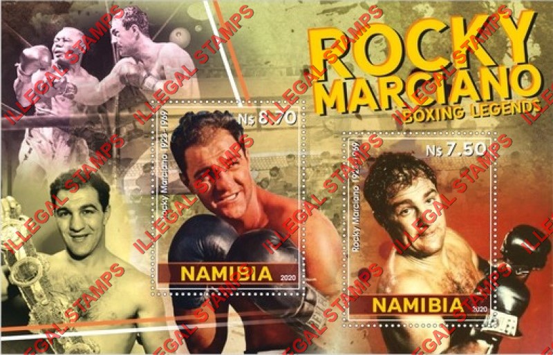 Namibia 2020 Boxing Legends Rocky Marciano Illegal Stamp Souvenir Sheet of 2