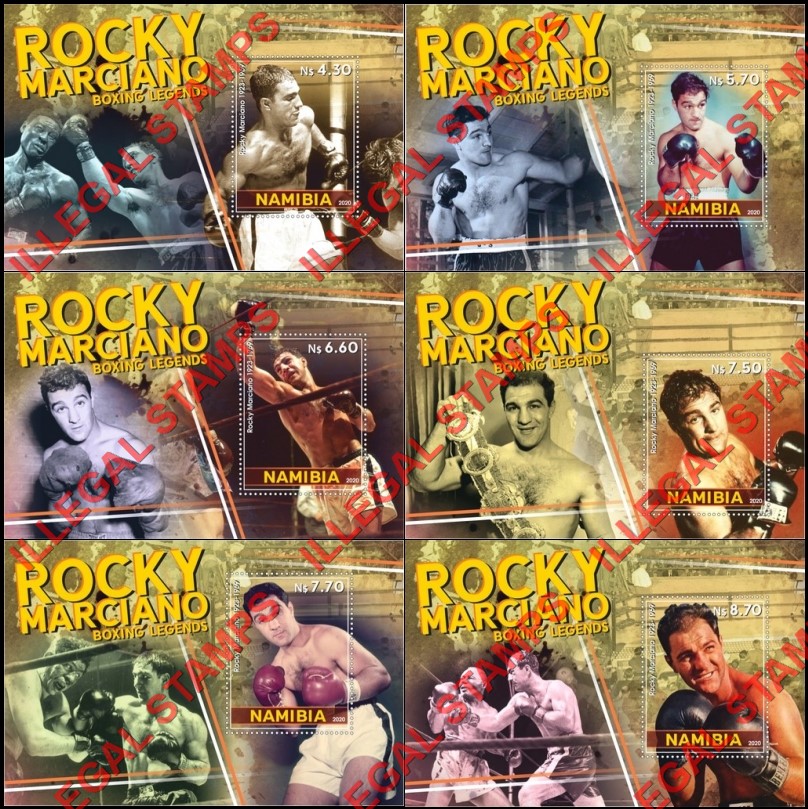Namibia 2020 Boxing Legends Rocky Marciano Illegal Stamp Souvenir Sheets of 1