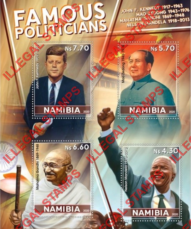 Namibia 2020 Famous Politicians Illegal Stamp Souvenir Sheet of 4