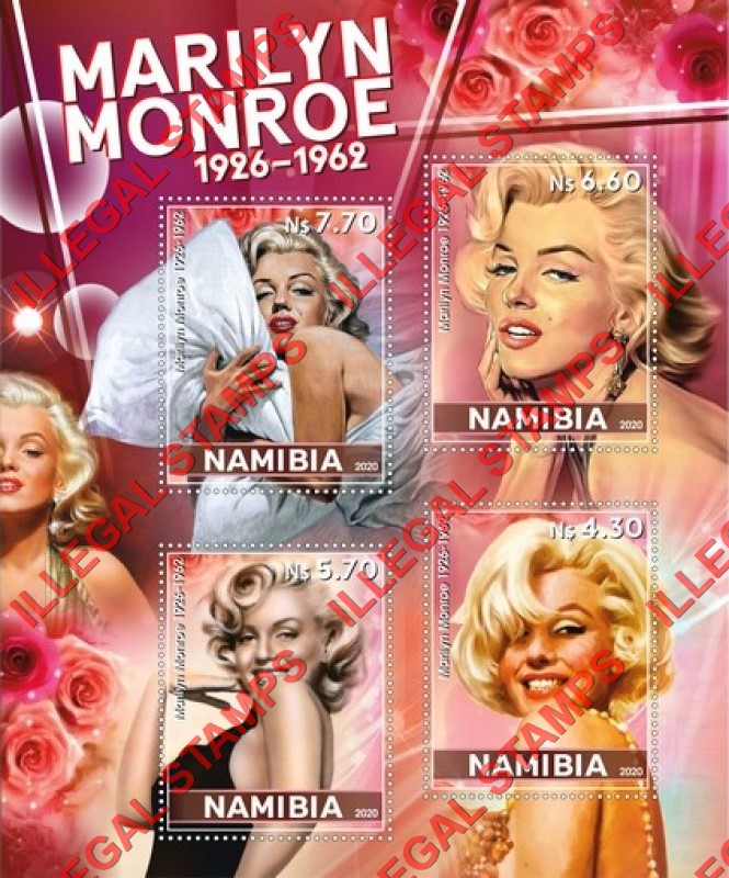Namibia 2020 Marilyn Monroe Illegal Stamp Souvenir Sheet of 4