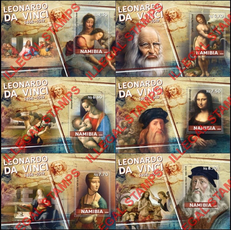 Namibia 2020 Paintings Leonardo da Vinci Illegal Stamp Souvenir Sheets of 1