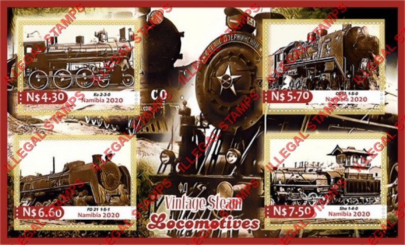 Namibia 2020 Vintage Steam Locomotives Illegal Stamp Souvenir Sheet of 4