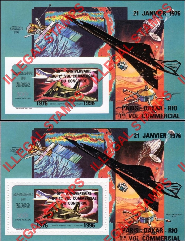 1996 Unauthorized Concorde 1991 Souvenir Sheet of 1 Overprinted 20th Anniversary