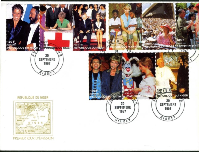 Niger 1997 Princess Diana Performing Humanitarian Deeds, on World Tours and with Various Important People Scott Catalog No. 944 on FDC