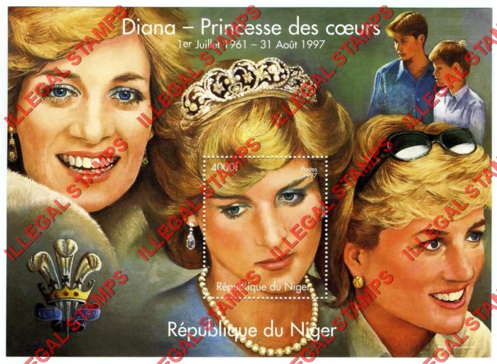 Niger 1997 Princess Diana and Sons Portraits Souvenir Sheet of 1